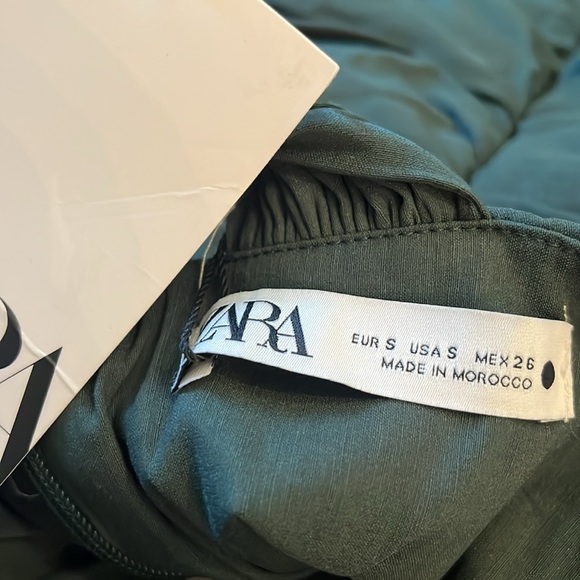 NWT Zara ASYMMETRICAL neckline LINEN BLEND DRESS green ruching mini - Picture 11 of 14